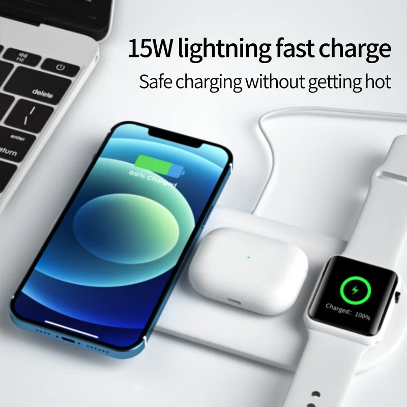 Qi Wireless Charger 3 in 1 Apple Charging Station for iPhone 11 12 13 Pro Max Mini Airpod iWatch Samsung Xiaomi Mobile Phones