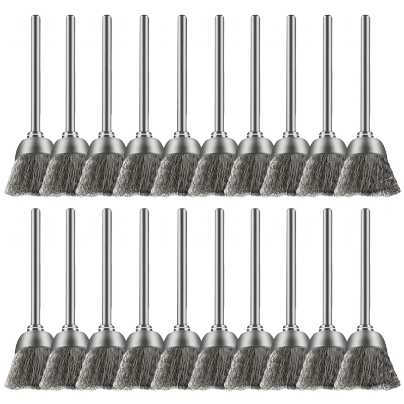 10/20pcs 3*15mm Steel Wire Wheel Brush Bowl Shaped Mini Brushes For Wood Deburring Metal Polishing Rust Removal Rotary Tool