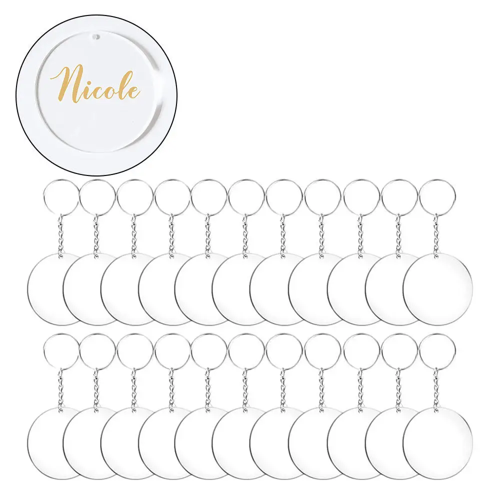 Acrylic Round Keychain Blanks 24 Piece Transparent Circle Discs for DIY Key Rings Crafts and Custom Decor