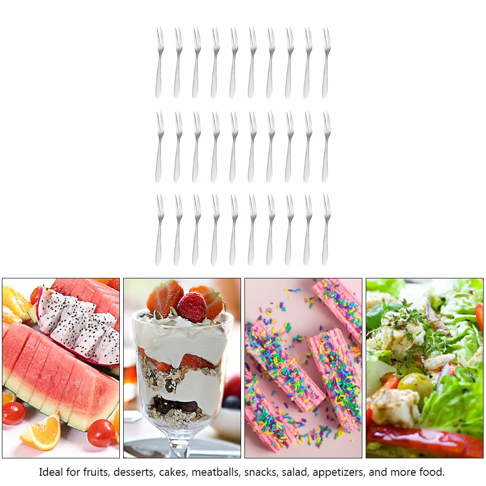 

30Pcs Stainless Steel Fruit Forks Strong Two Prong Picks for Wedding Party Dessert Cake Appetizer Household Tableware