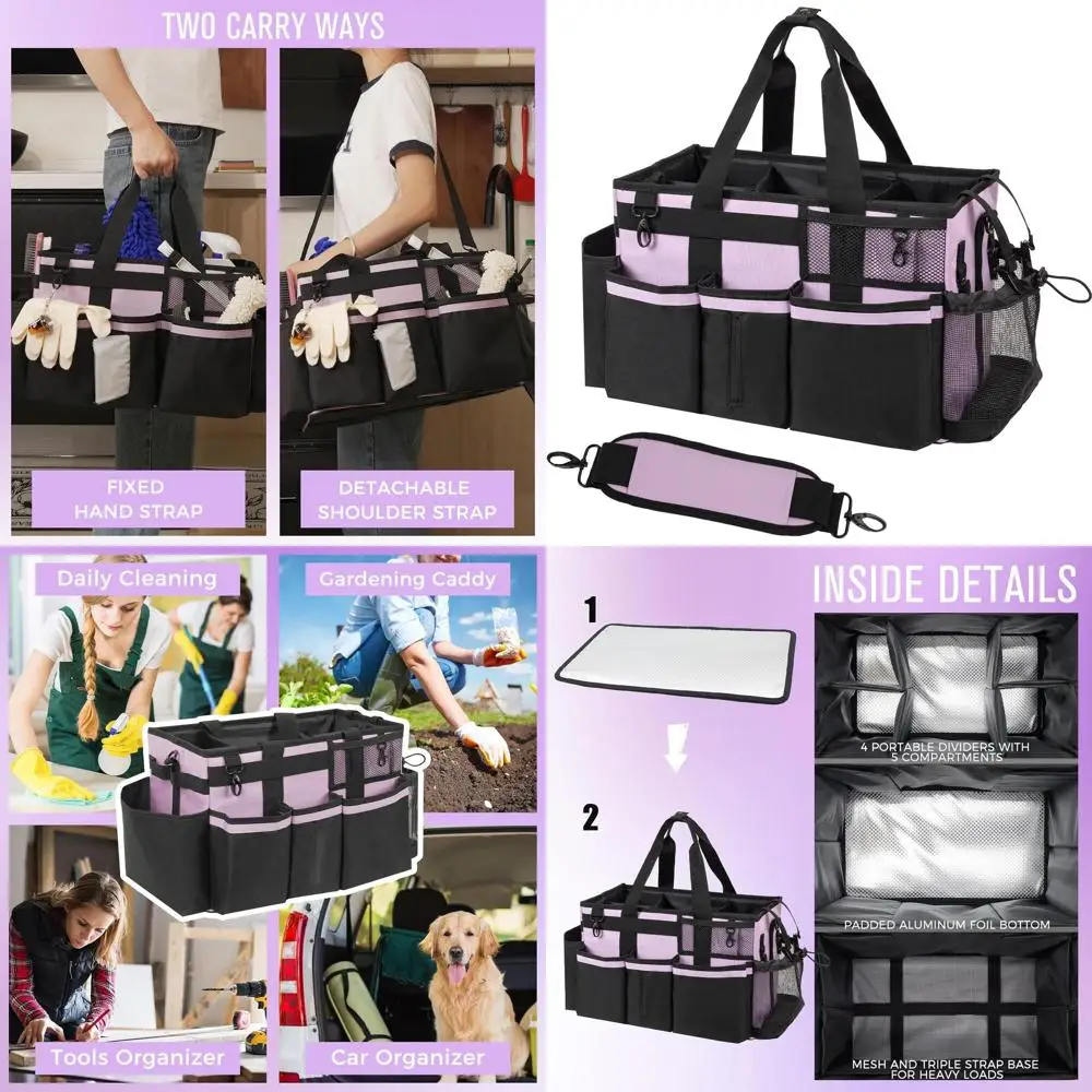 

Портативный органайзер для чистки с ручкой и ремнями для дома, автомобиля и профессиональной уборки, с 4 складными перегородками