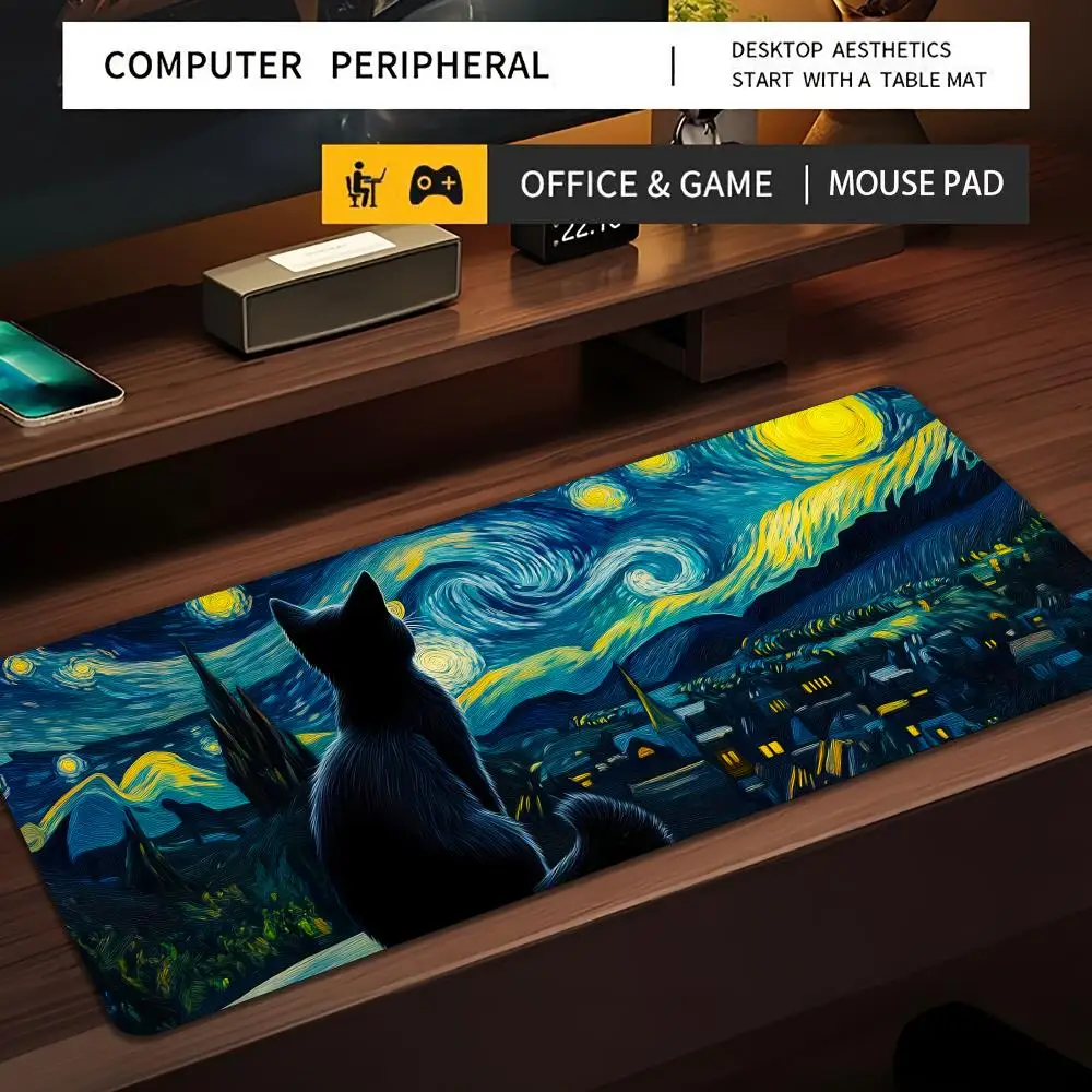 

Коврик для мыши Art and Romance с изображением большого кота, нескользящий, прочный, для офиса и игр, с прошитыми краями, HD-печать