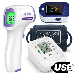 Digital Arm Blood Pressure Meter Tensiometers Cuff Digital Fever Thermometer Medical Infrared Thermometer Finger Oximeter Suit
