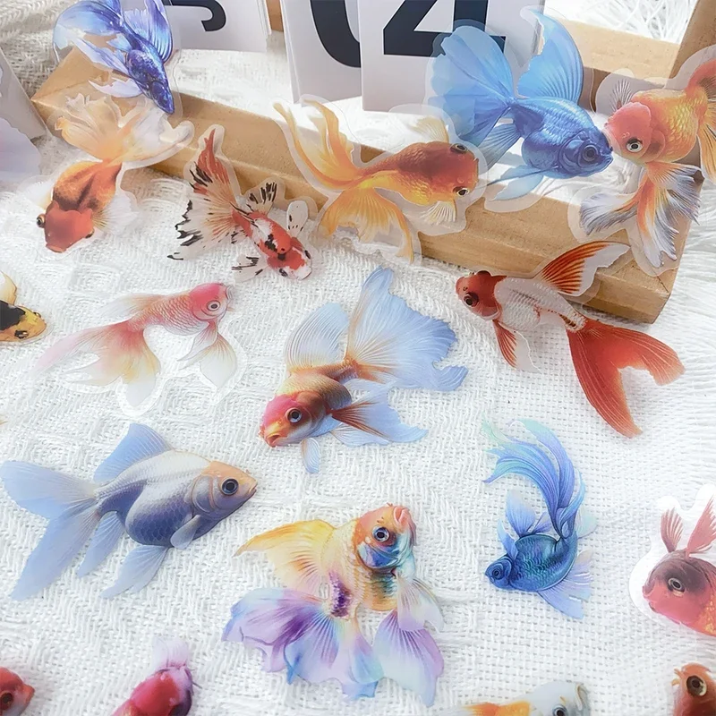 10/30/50pcs Cute Goldfish Transparent PET Stickers Decals For Phone Laptop Refrigerator Suitcase DIY Waterproof Stickers Kids