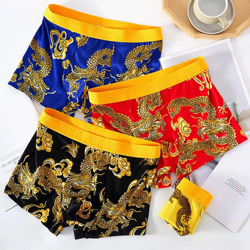 Dragon Pattern Men\'s Underwear Classic Four Seasons Chinese Emperor Shorts Lucky Funny Man U Crotch Boxers Briefs Male Large