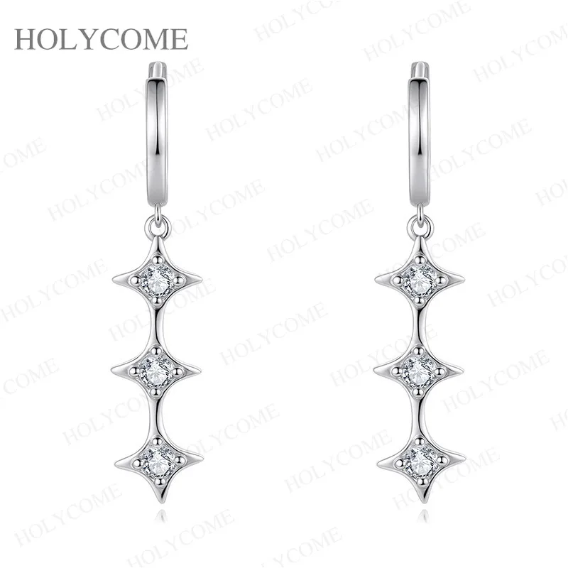 925 Sterling Silber Sternförmige Moissanit-Ohrhänger, dreifach vertikale Ohrhänger, feiner Schmuck für den täglichen Gebrauch für Damen – Detail 6