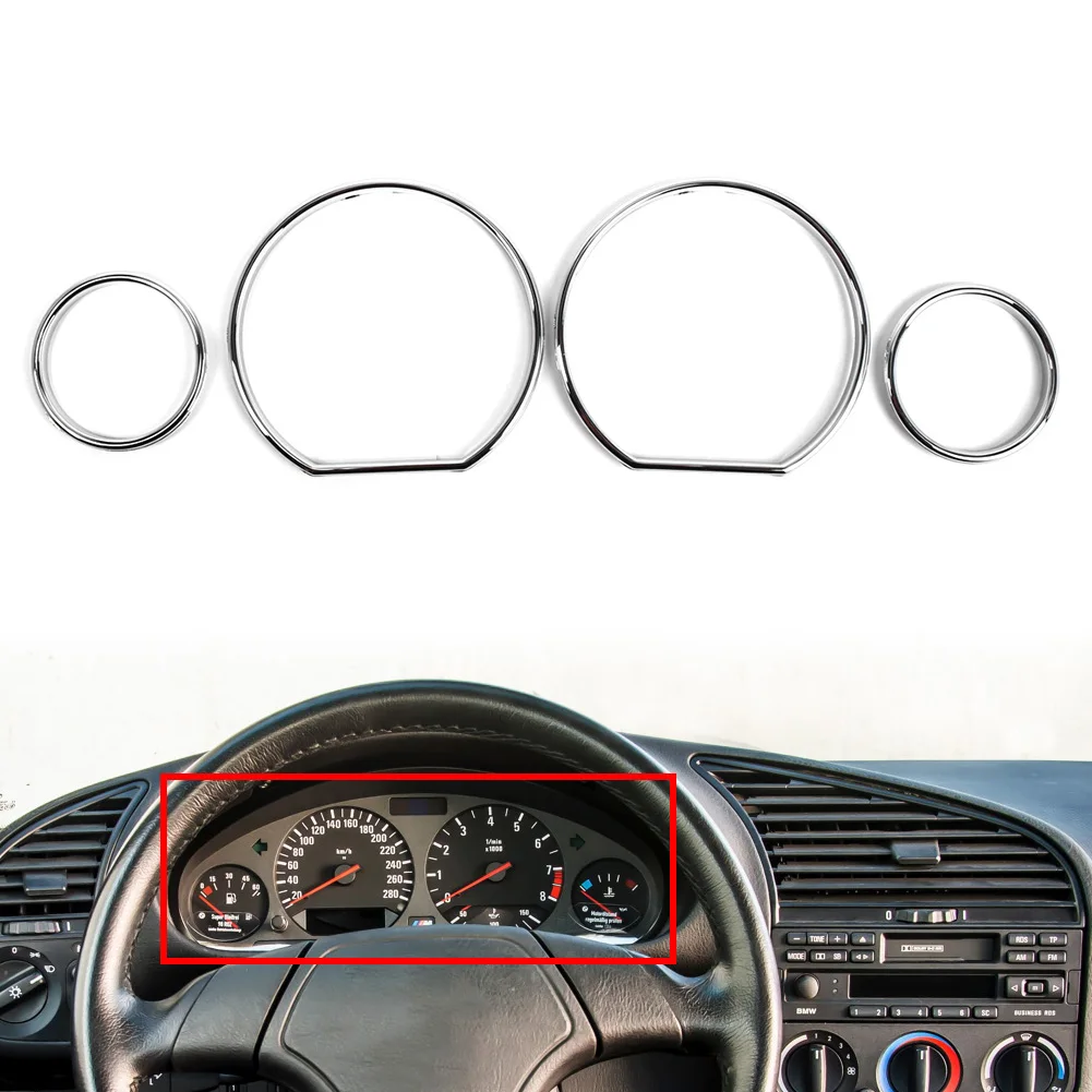 4Pcs Chrome Car Speedometer Gauge Dial Rings Bezel Trim ABS Plastic For BMW 3 Series E36 1990-2000