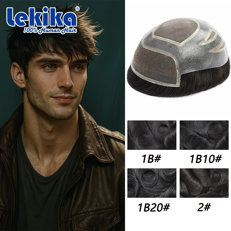 

Toupee Mono Lace Front & Mono Breathable Male Hair Prothesis Exhaust 100% Human Hair Replacement Hair System For Man 6'' Wig