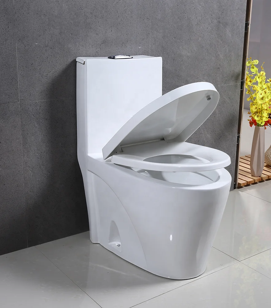 Modern Ceramic One-Piece Sanitary Ware Water Closet, Square Toilet Lid WC, Complete Bathroom Bowl and Matching Toilet Seat Set
