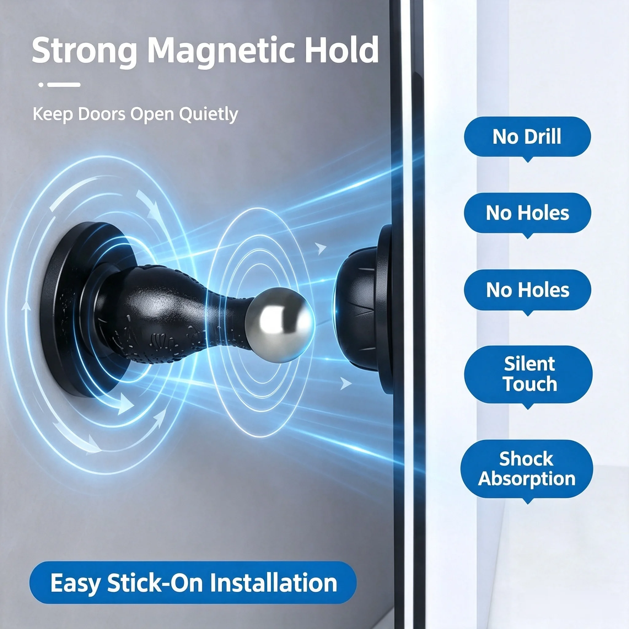 New Silicone Magnetic Door Stopper No Drilling, Anti-Collision Bathroom Door Stop, Strong Magnet Silent Floor Mount Door Catch