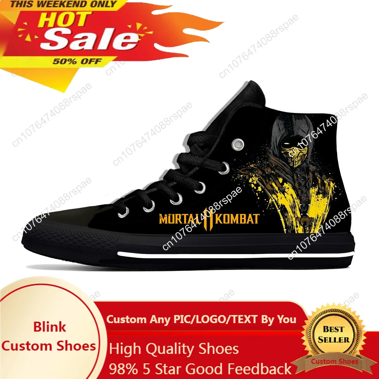 

Game Mortal Kombat Pattern Lightweight Cloth 3D Print Funny Fashion High Top Canvas Shoes Mens Womens Casual Breathable Sneakers