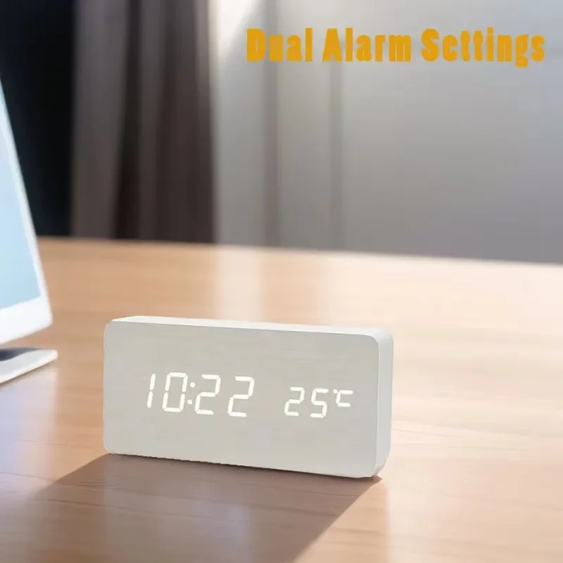 Xiaomi MIJIA Wooden Digital Alarm Clock  LED Table Clock with Temperature for Bedroom Office Desk Decorations