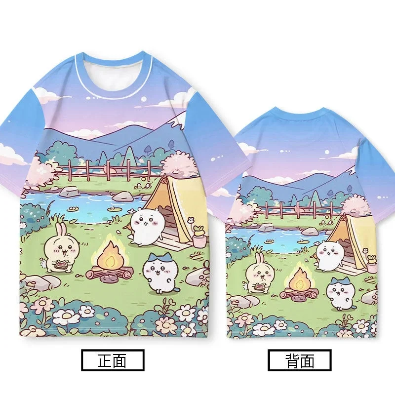 Chiikawa ist überall hier! Weiche, niedliche Cartoon-3D-Print-T-Shirts für Erwachsene Paare, Sportliche Freizeitkleidung, atmungsaktiv, kurze Ärmel, Familien-Matching – Detail 6