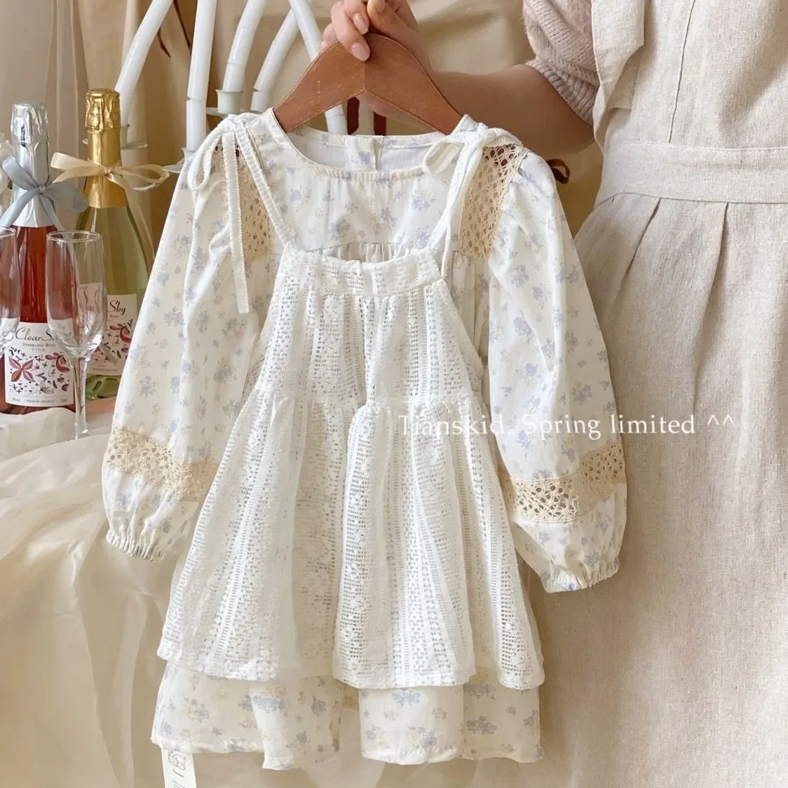 Girls' Dress Spring And Summer 2026 New Korean Version Children's Strap Tank Top Floral Dress Two-piece Set