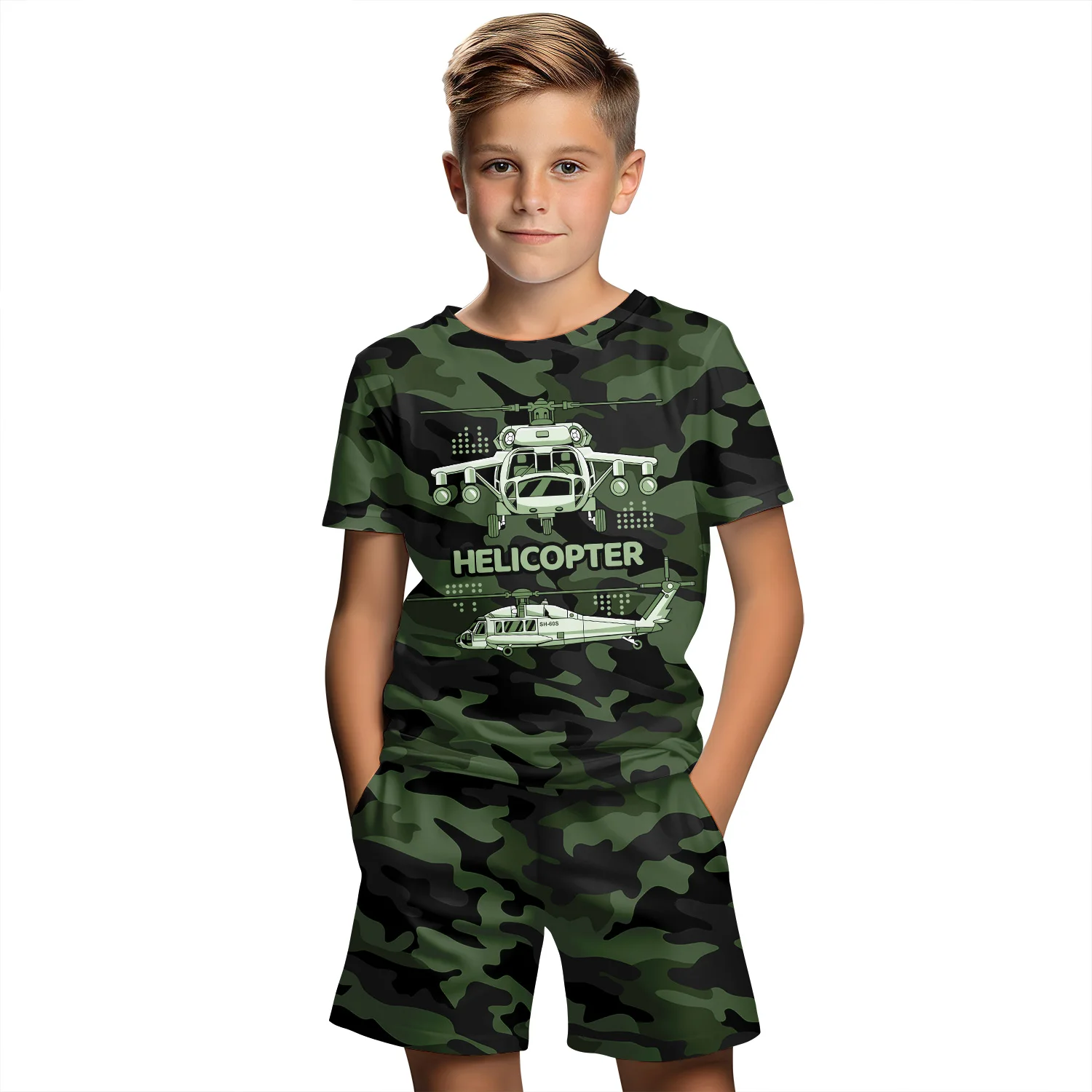 Children\'s Clothing Suit For Boy 3D Camouflage Print Summer Short Sleeve T-Shirt Set Shorts Boy Clothing Girl Children\'s Sets