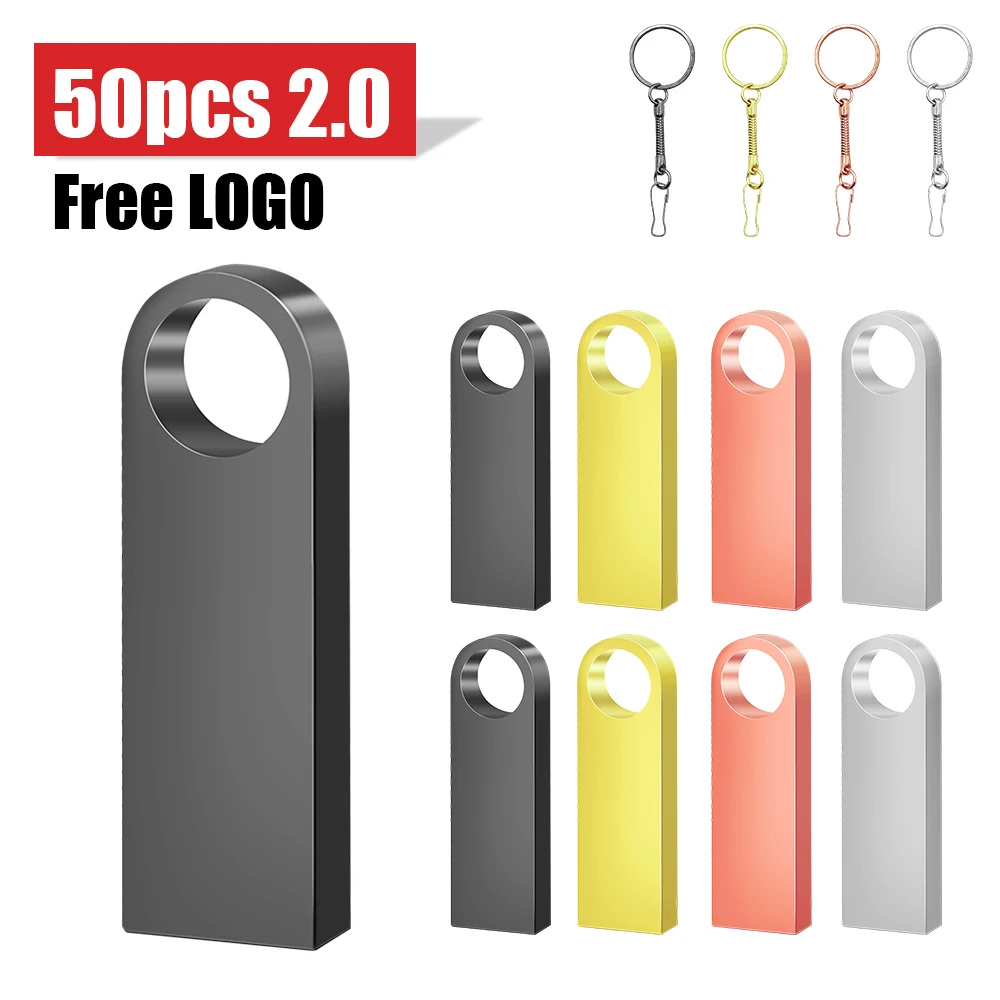 50PCS/lot flash Drive  16GB 32GB Metal USB 2.0 Pen drive32GB 64GB 128GB Waterproof drive USB Flash Memory Stick photography gift