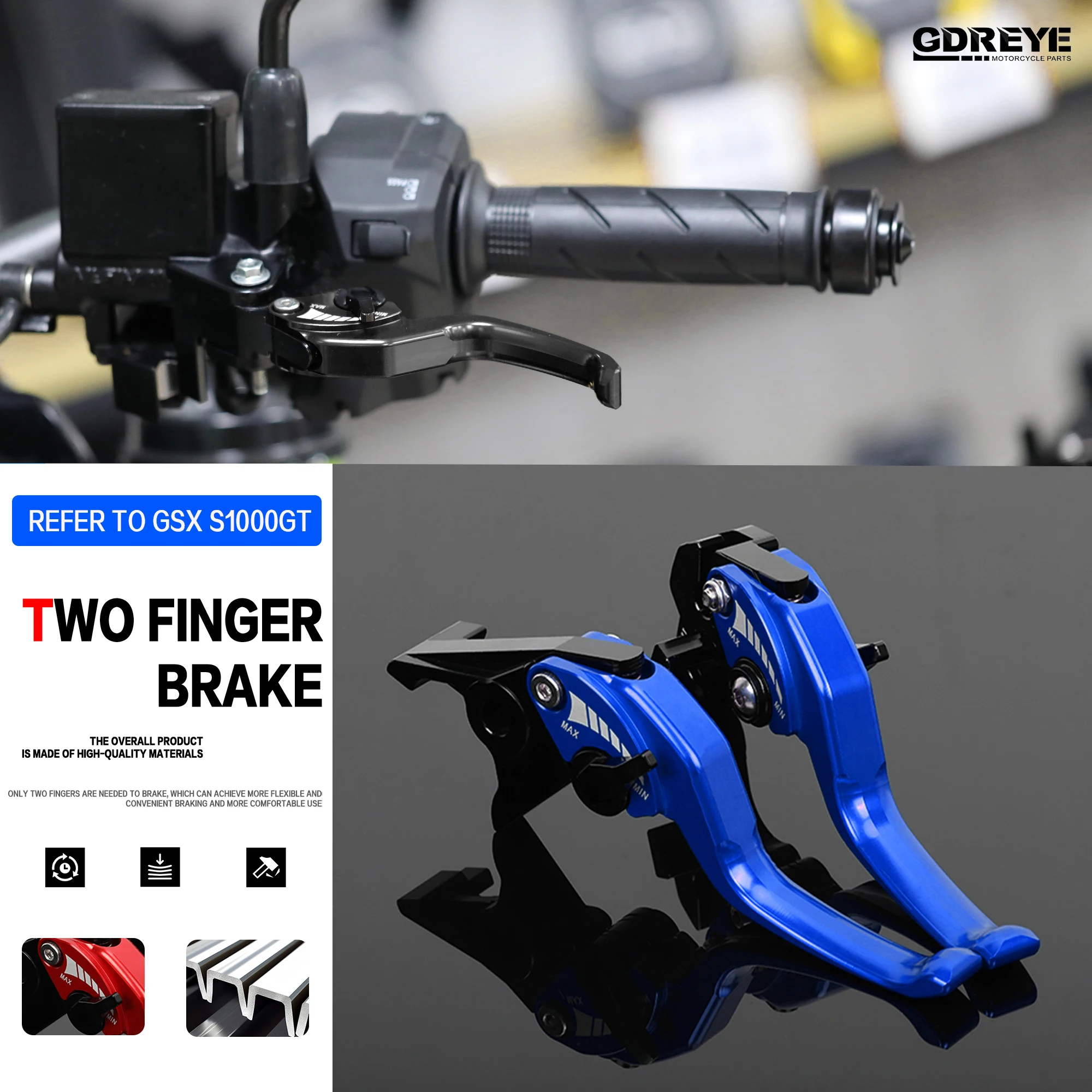 For Suzuki GSX S1000GT GSX S1000 GT Motorcycle GSXS1000GT New CNC Aluminium Adjustable Two Finger Short Brake Clutch Lever Set