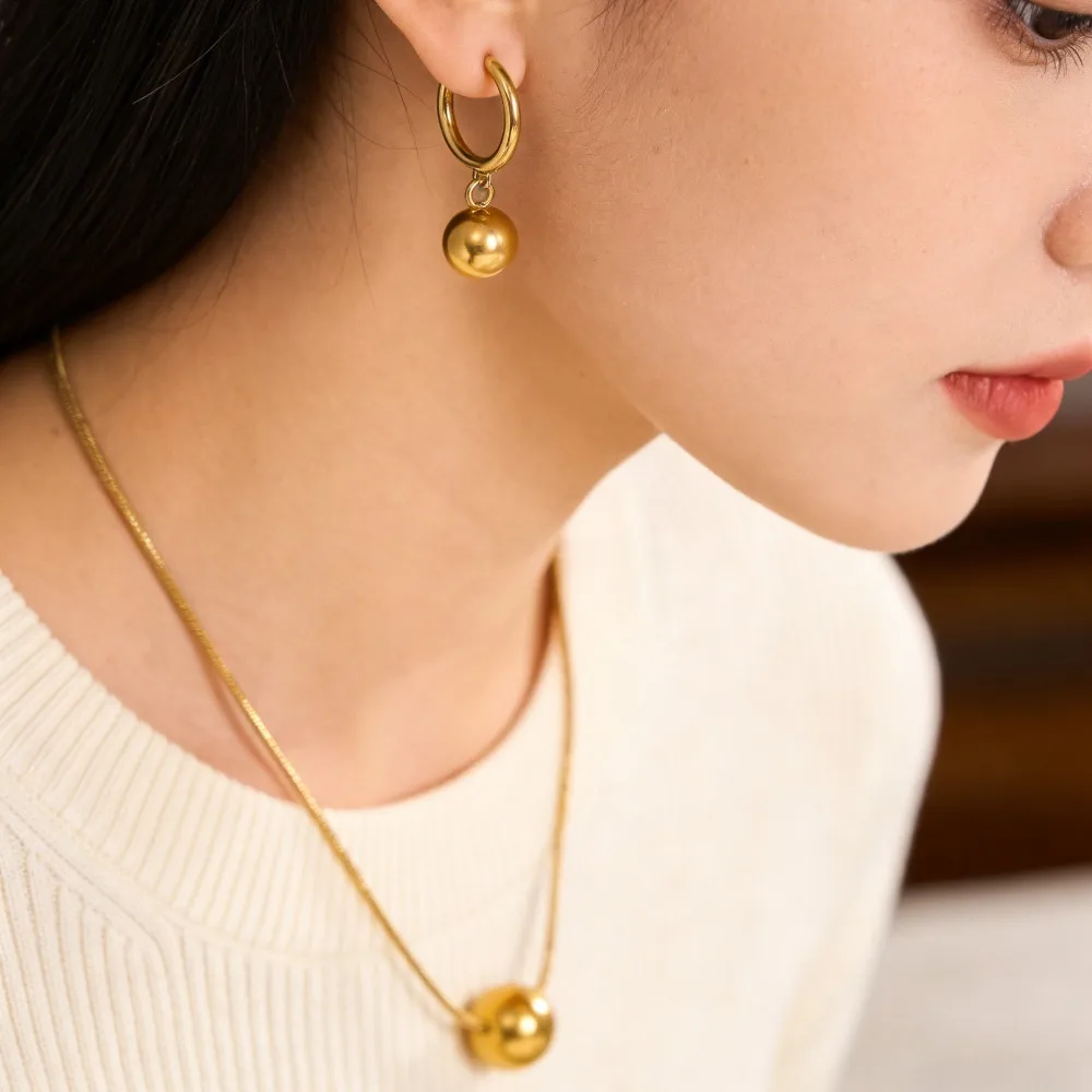 3Pcs Minimalist Luxury Modern High-End Necklace and Earrings, Bone Chain Single Bead Necklace, Dangling Single Bead Earrings, with Clean Lines and a Minimalist High-End Feel, the First Choice for Office Work, Campus Outings, Couple Dates, and Girls' Gatherings