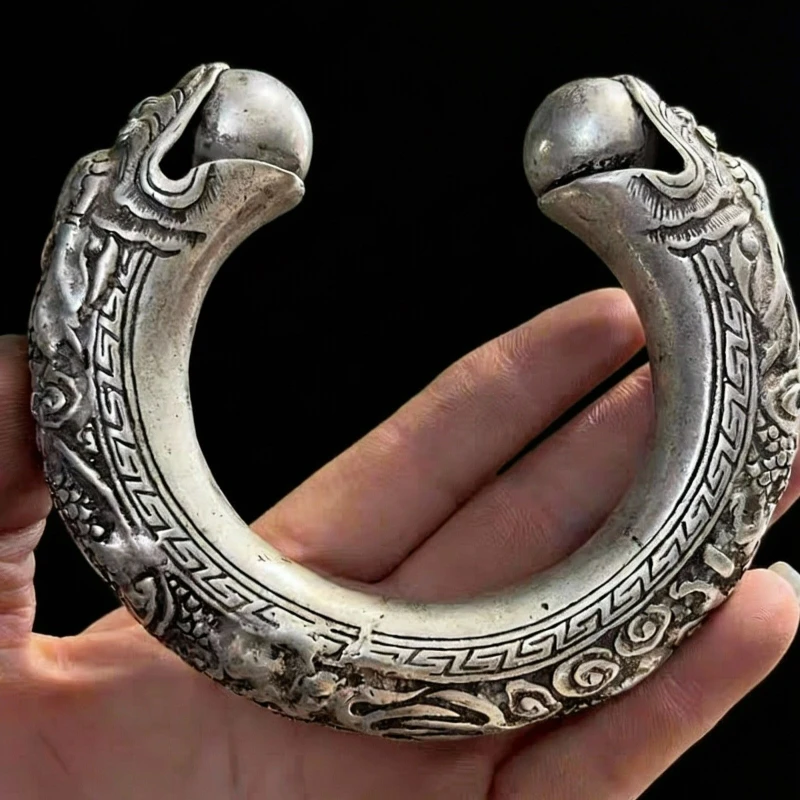 Mai Chuang/Tibetan Silver Chinese Zodiac Embossed Dragon and Phoenix Bangle Accessories Exquisite  for Men and Women Couple Gift