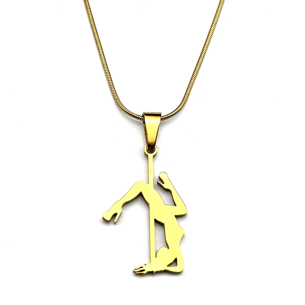 Pole Dance Figur Mädchen Kette für Frauen Männer Edelstahl Goldfarben Kunst Musikalisch Trendy Sport Anhänger Halskette Schmuck Geschenke – Detail 8