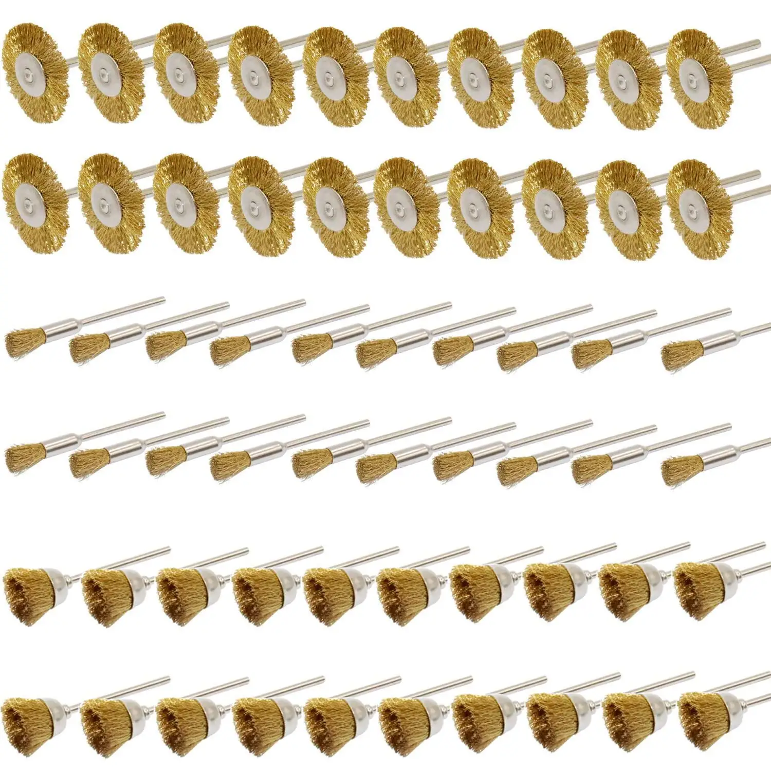 60 Pack Wire Wheel Brush Set 1/8 Inch Shank Pure Brass Stainless Steel Brush Rotary Buffing Brush Wheel Rust Removal Tool Set