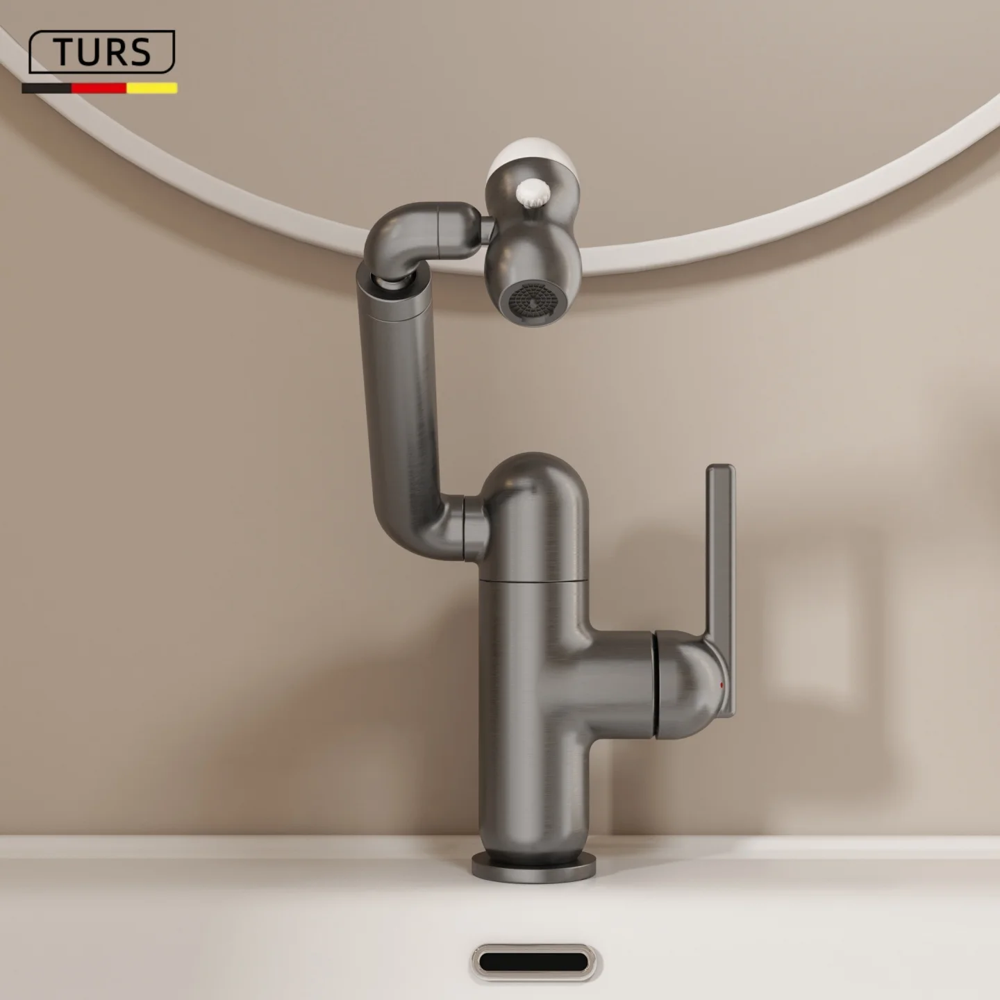 Dopamine sink with multi-directional rotating hot and cold water faucet and bathroom cabinet with cactus mechanical arm faucet