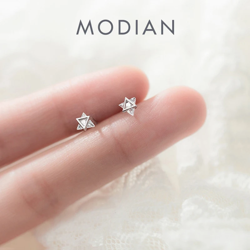 

Modian Fashion Geometric Ear Studs for Women Genuine 925 Sterling Silver Cute Tiny Triangle Stud Earring Fine Jewelry Girl Gift
