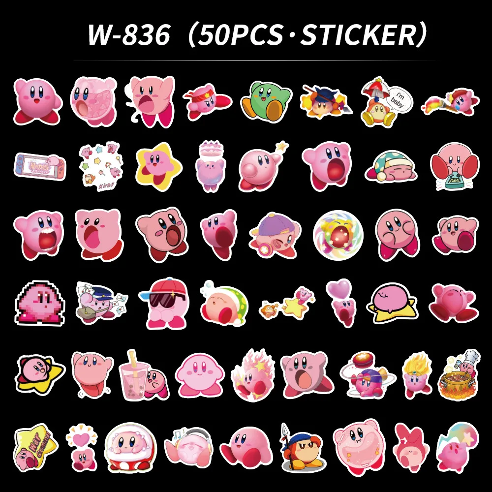 50PCS Pink Kirby Cute Cartoon Sticker Notebook Waterproof Graffiti Stickers Decoration Supplies