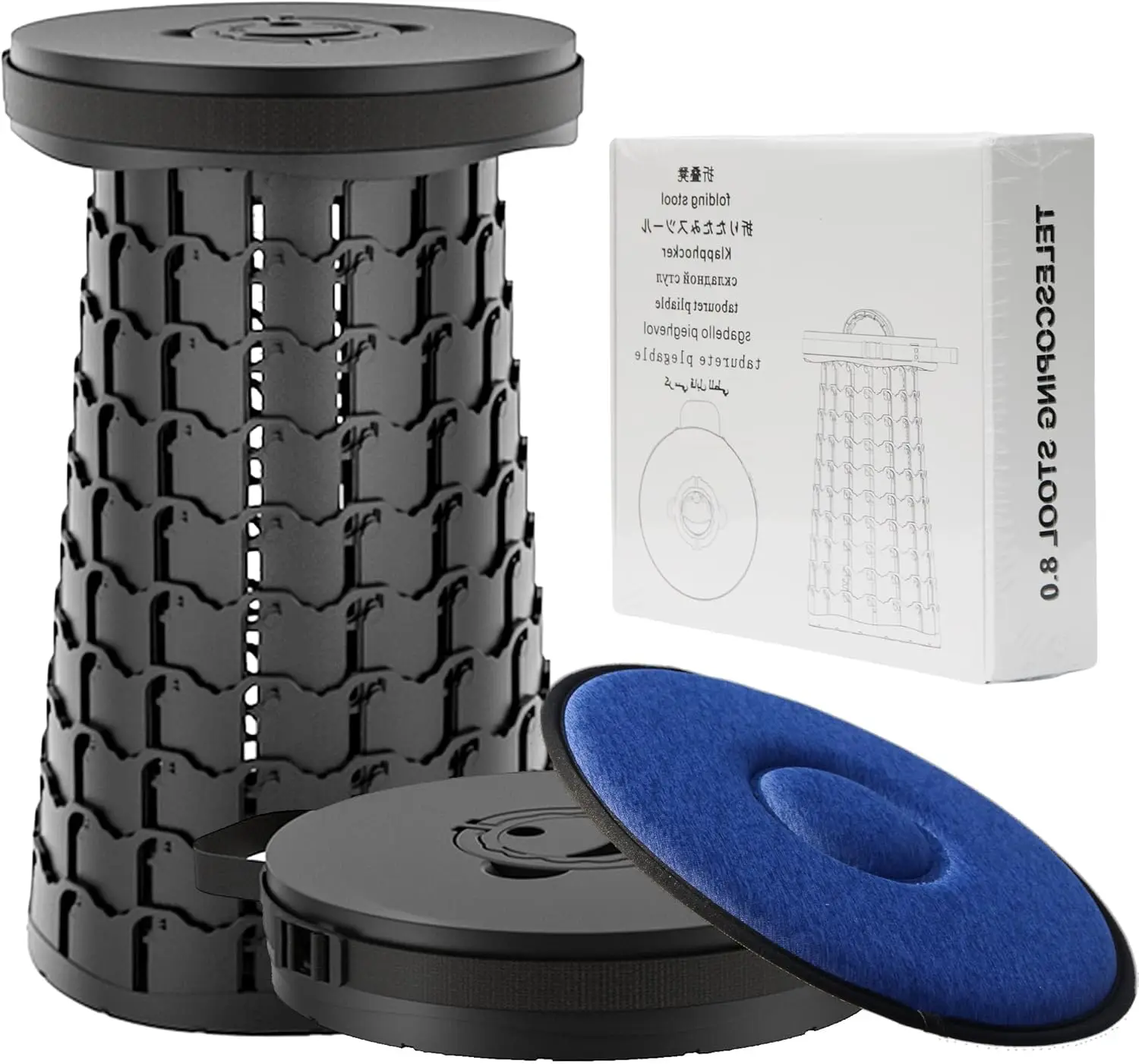 

XXL 19.7" Collapsible Stool with Cushion, Supports 1000lbs, Adjustable Height for Outdoor Camping Travel Hiking Fishing