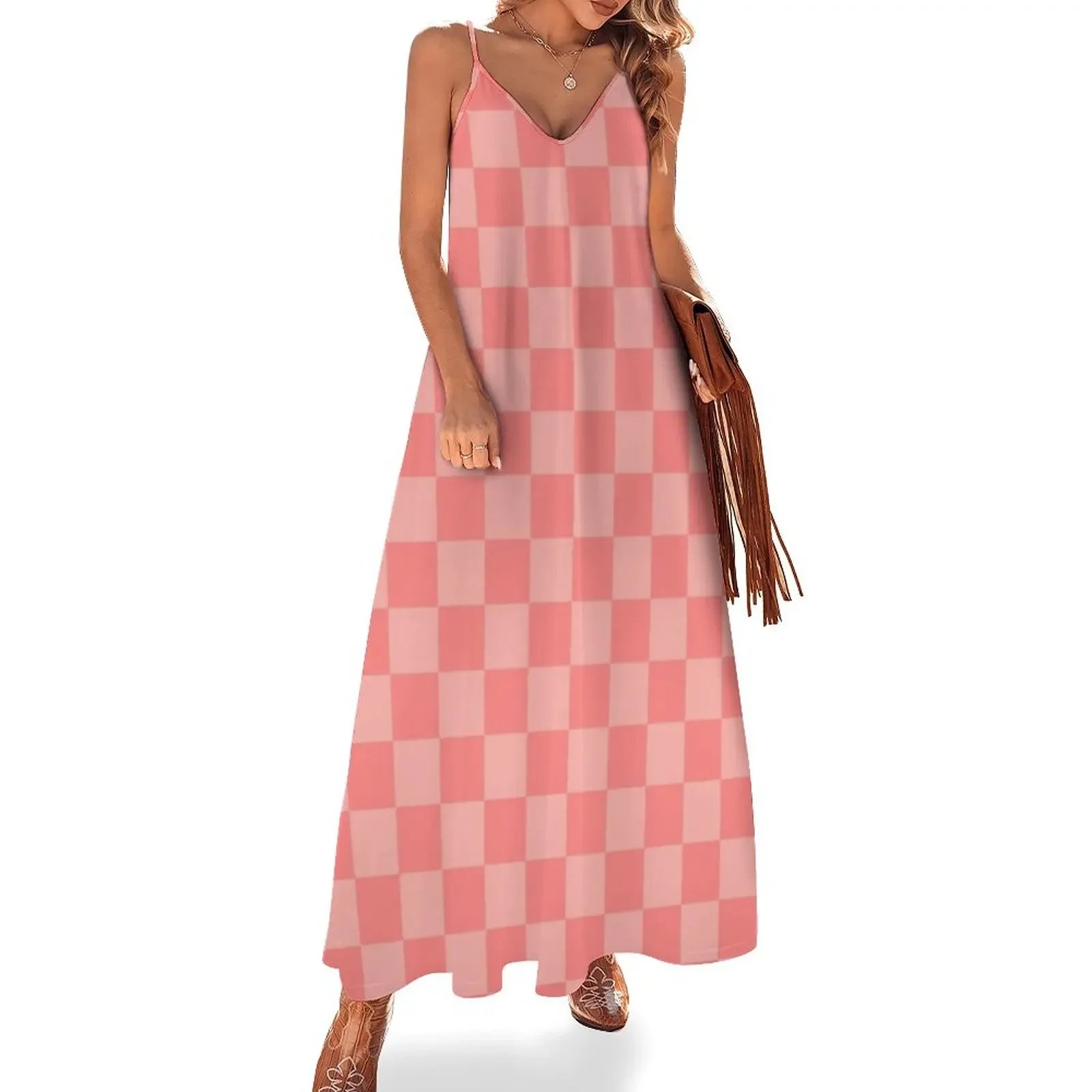 

Checkerboard Mini Check Pattern in Double Blush Pink Sleeveless Dress Women dresses summer sexy short dresses daring