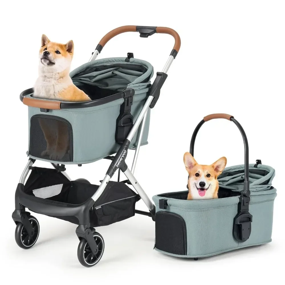 

T6 Luxury Pet Stroller for Medium Dog Under 66lbs or 2 Small Dogs & Cats, Foldable and Carrier -Detachable, Pet Strollers