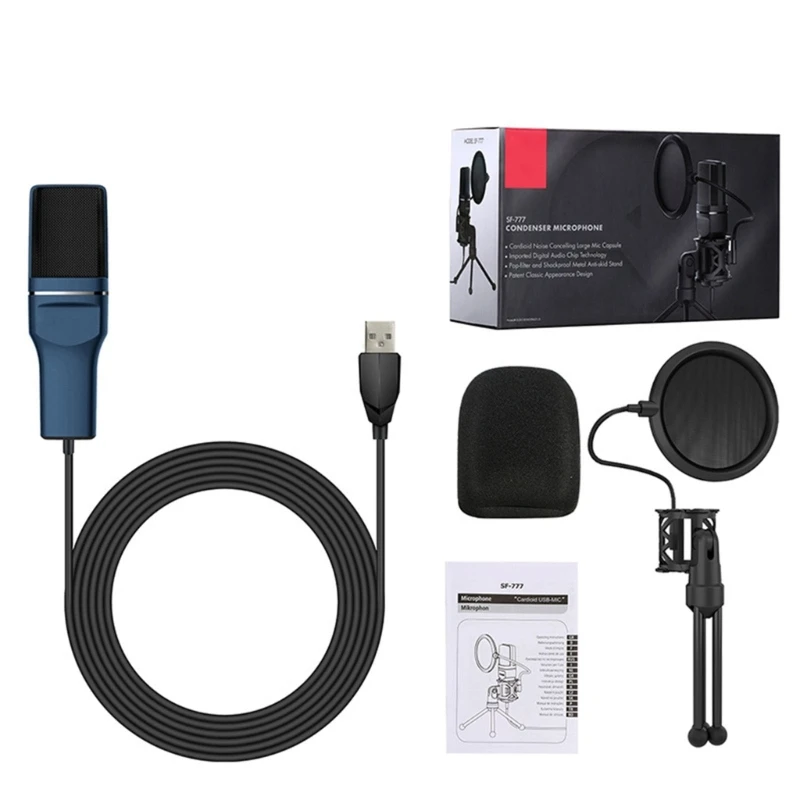 

A0KB USB Microphone Kit PC Condenser Podcast Streaming Cardioid Mic Plug & for Computer, , Gaming, Recording