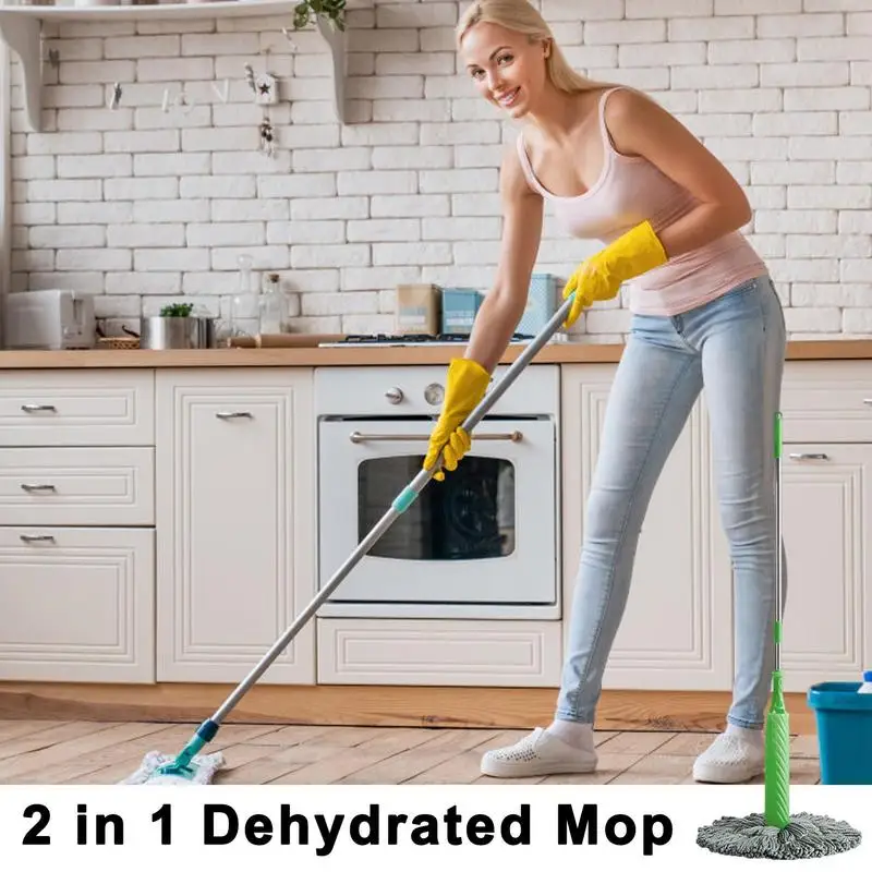 2 In 1 Dehydrated Mop Long Handled Cleaner Mop Microfiber Floor Mopfor Bathtub Toilet Living Room Household Cleaning Tools