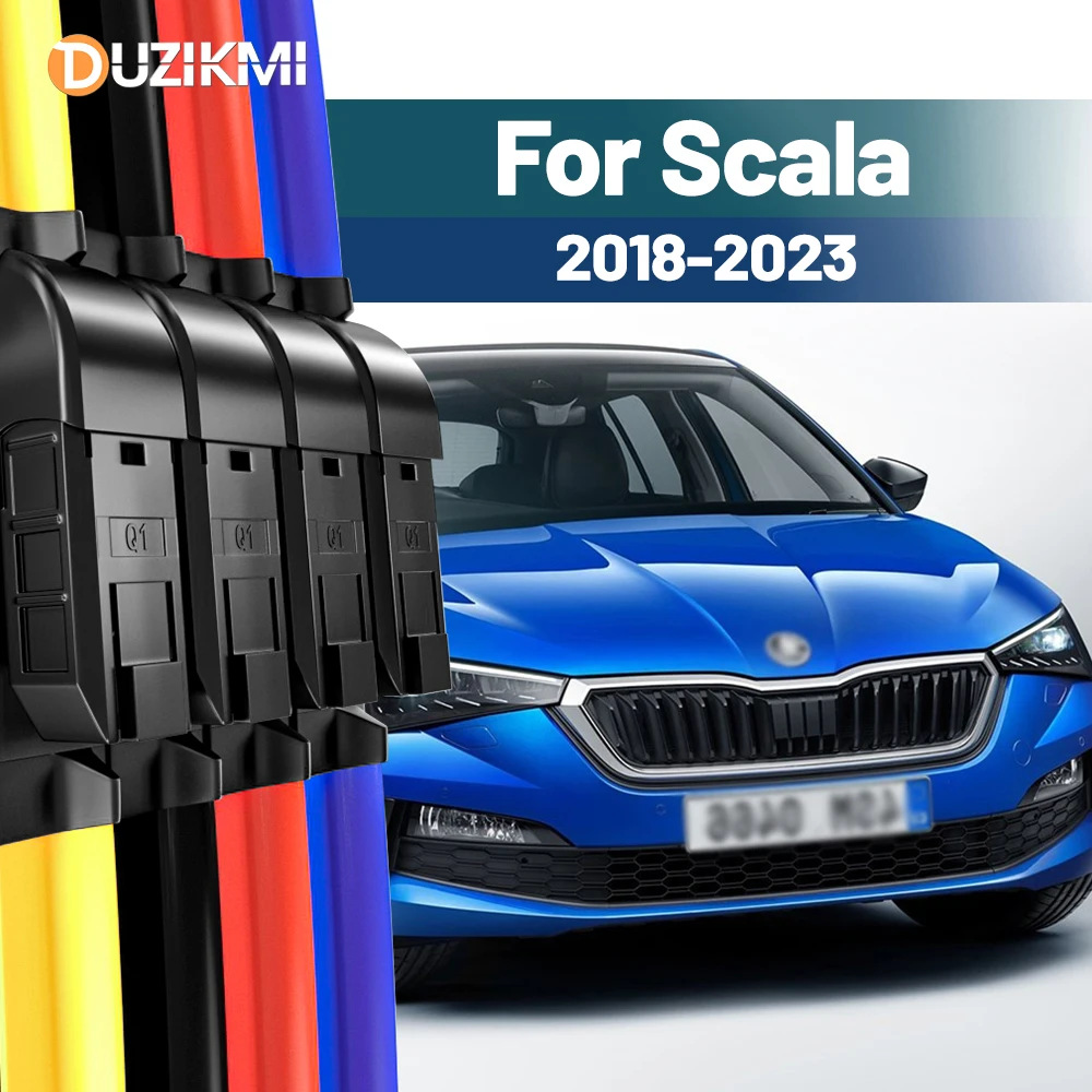 

For Skoda Scala 2018-2023 2019 2020 2021 2022 2pcs Front Windshield Windscreen Wiper Blades Red Blue