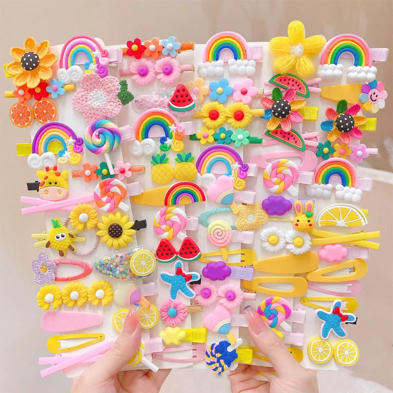 2024 New 14pcs In Sweet Candy Cartoon Elements Hair Accessories For Girls Kids Cute Hairpins Child Headdress Hair Clips Clamp