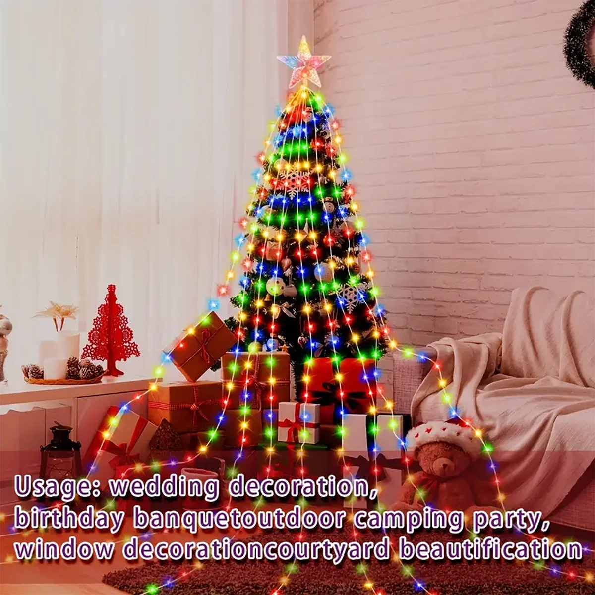 زينة عيد الميلاد شلال شمسي خماسي ، خرافية خارجية ، إضاءة تخييم مقاومة للماء ، سلسلة إضاءة حديقة ، جديد ،