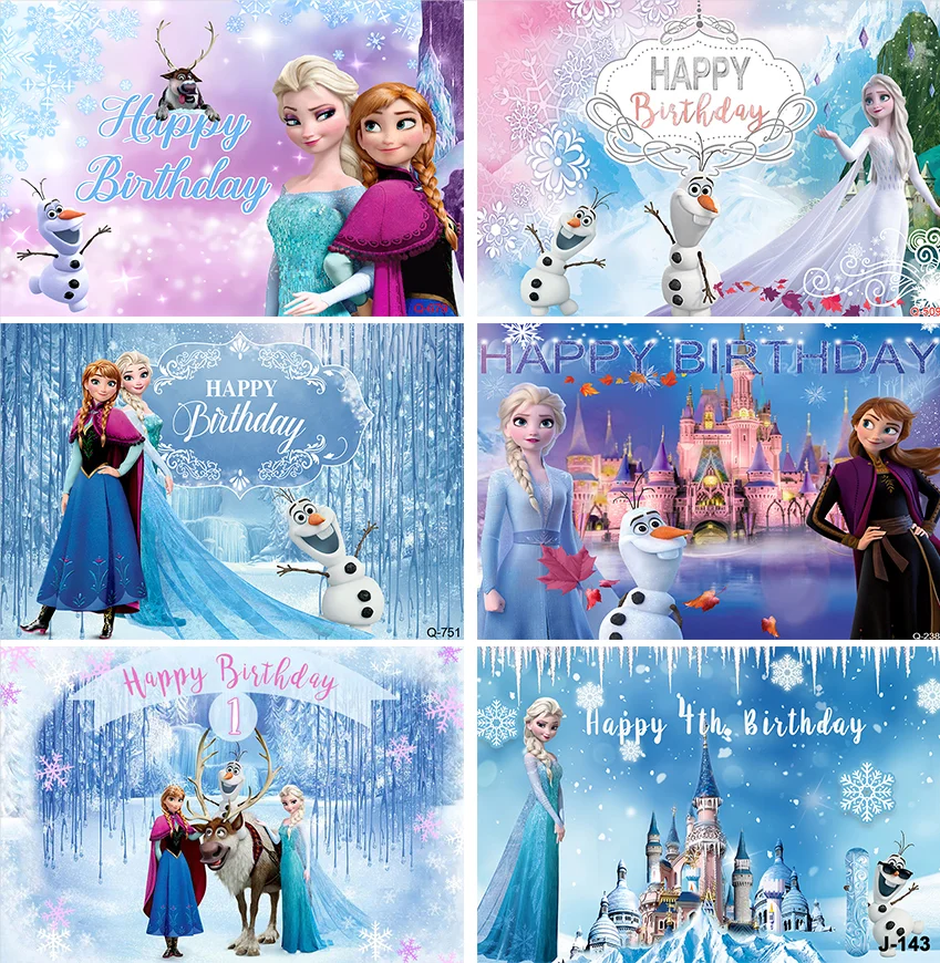 Disney Frozen Elsa Anna Princess Backdrop Kids Girls Birthday Party Snow Queen Winter Ice Photo Background Photozone Decor