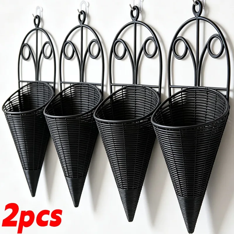 Integrated Tapered Wall Hanging Flower Basket Vintage Conical Wall-Mounted Flower Baskets Home Indoor Gardening Pots Accessories