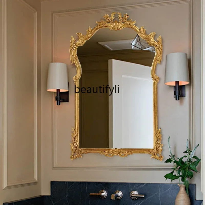 French retro bathroom makeup mirror fireplace decorative mirror bathroom engraved European anti-fog smart antique va