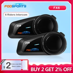 Fodsports FX6 인터콤 오토바이 워키 토키 헬멧 헤드셋 6Rider 1000m Interfono Moto Bluetooth5.0 오토바이 통신