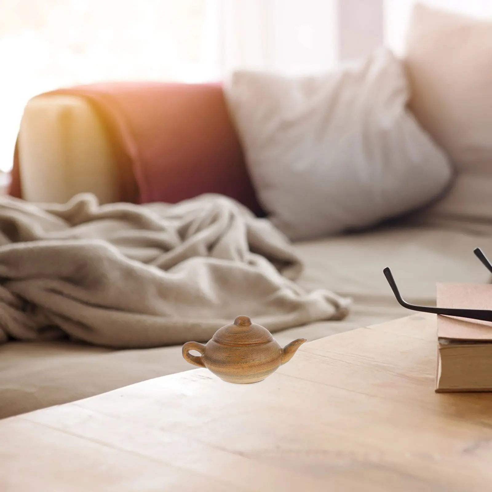 

Wood Carving 68x45x35mm Small H Home Office Carving Teapot Sculpture Decor Wooden Sculpture Figurine