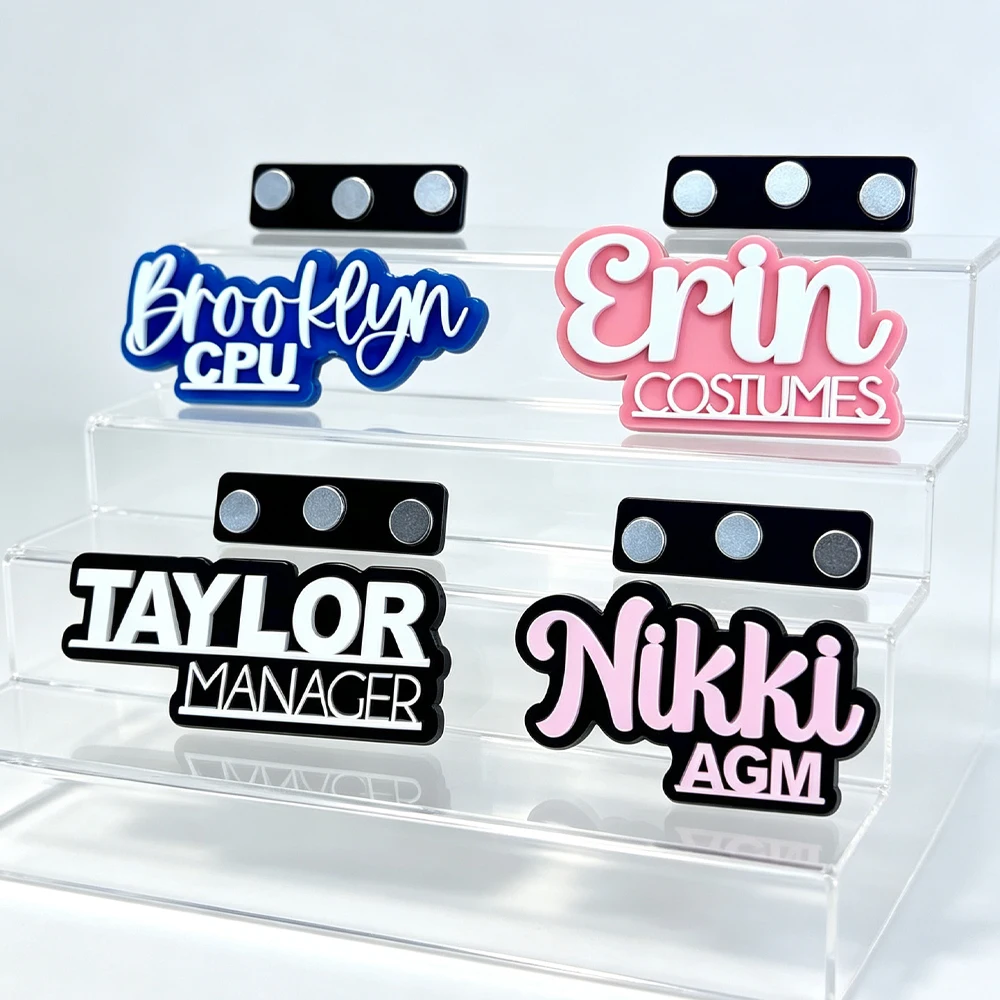Custom Acrylic Magnetic Name Tag Personalized Name Brooch Badges Job Occupation Badge Brooch 40 Color Options Company Gift
