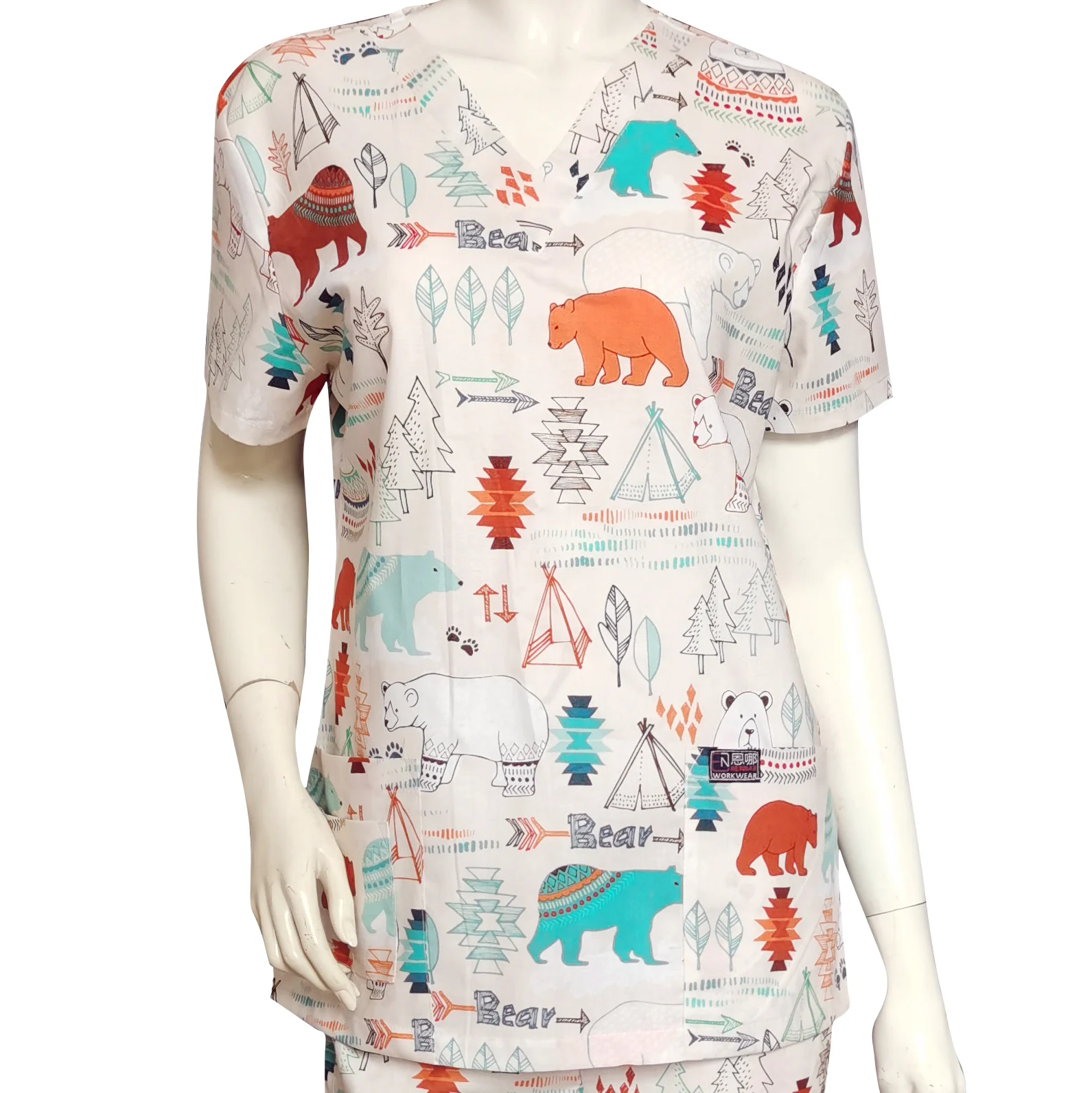 Women Scrub Top with V Neck 100% Cotton  XXS-5XL