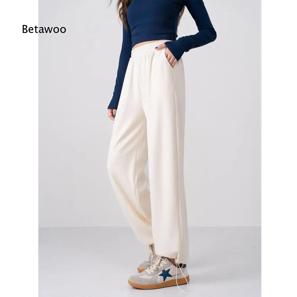 Elastic Waist Straight Wide Leg Trousers With Side Pockets Solid Color Soft Loose Pants For Women Daily Casual Occasions