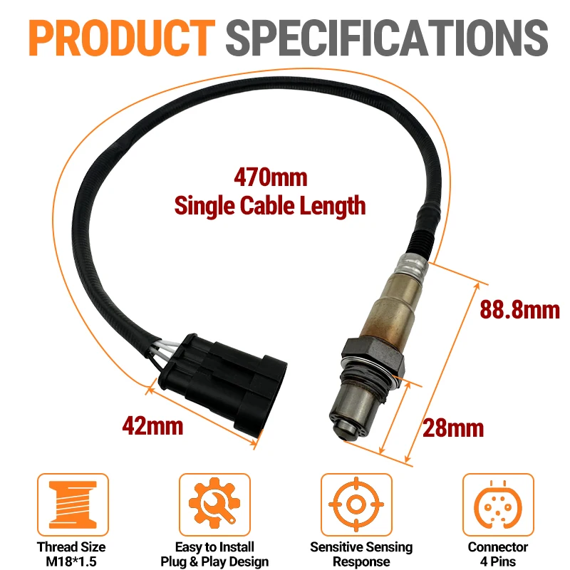 Motorcycle Oxygen Sensor For BMW G310R G310GS 310R 310GS 2016-2020 M18x1.5 4 Pin Lambda Sensor Motorcycle O2 Sensor 11788561680