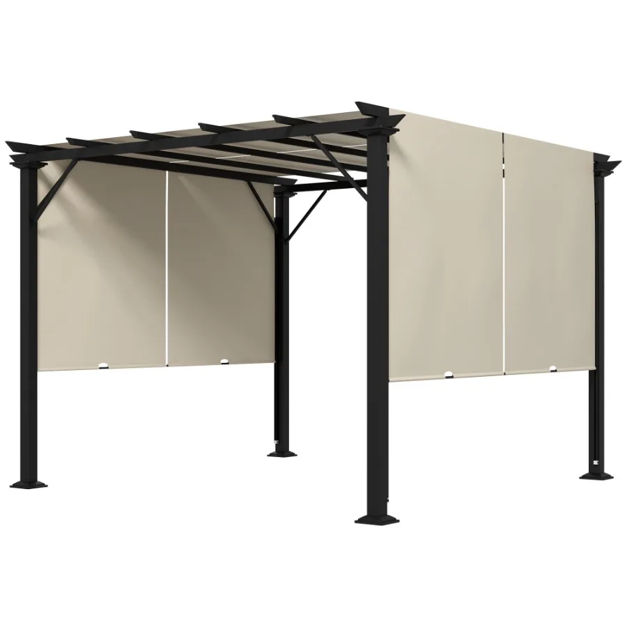 

10x10 Retractable Pergola with Sun Shade Canopy UVFighting and Waterproof Steel Frame for Backyard Garden Patio Beige