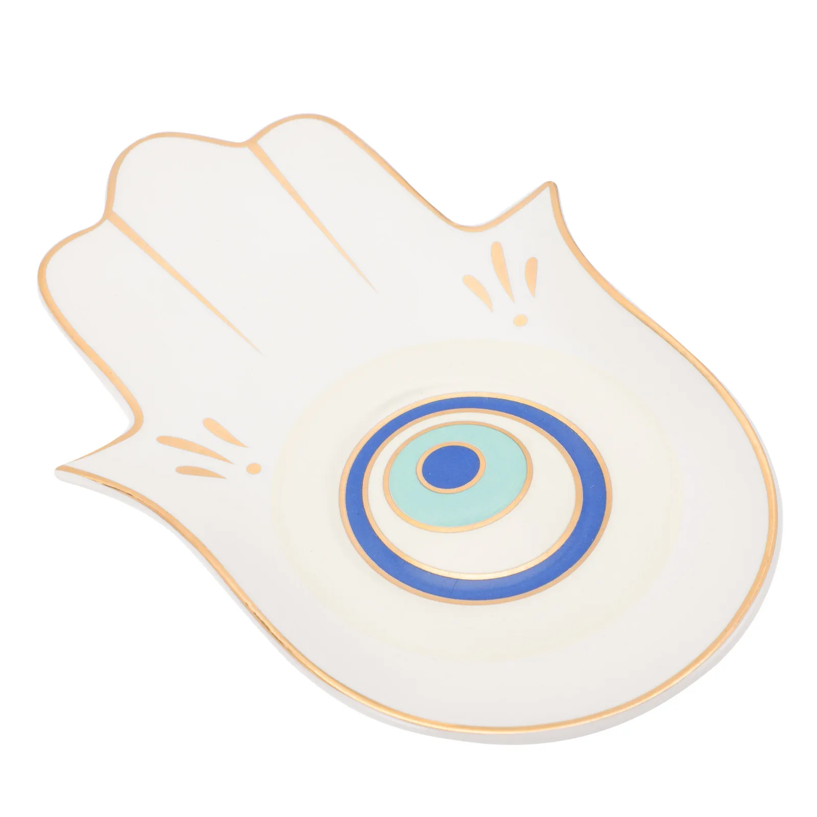 

Desktop Jewelry Display Tray Devil's Eye Printed Creative Jewelry Plate White Decorative Storage Organizer for Rings Necklaces