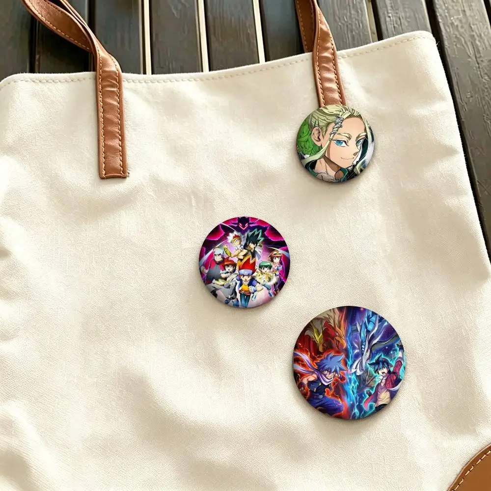 B-Beyblade X Gear Sports Anime Battle Top  25 32 44 58 75mm Badges Personalized Round Brooches Pins Accessory Gift