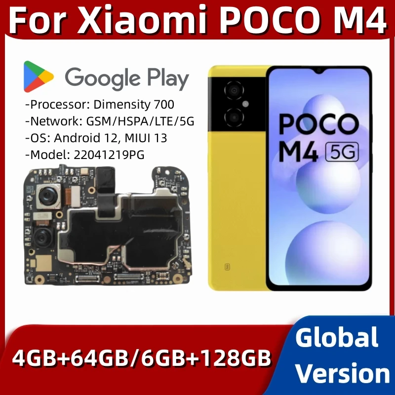 Mainboard For Xiaomi Poco M4 5G, 64GB 128GB ROM, Original Unlocked Motherboard, Logic Board, Global Version