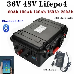 waterproof 48V 100Ah 200Ah 36V 100AH 150Ah lifepo4 lithium battery bluetooth APP for 5000w golf cart Tricycle + 10A charger